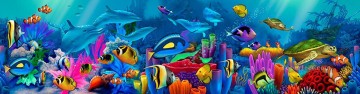 魚の水族館 Painting - ネプチューン ガーデン 海中のイルカ